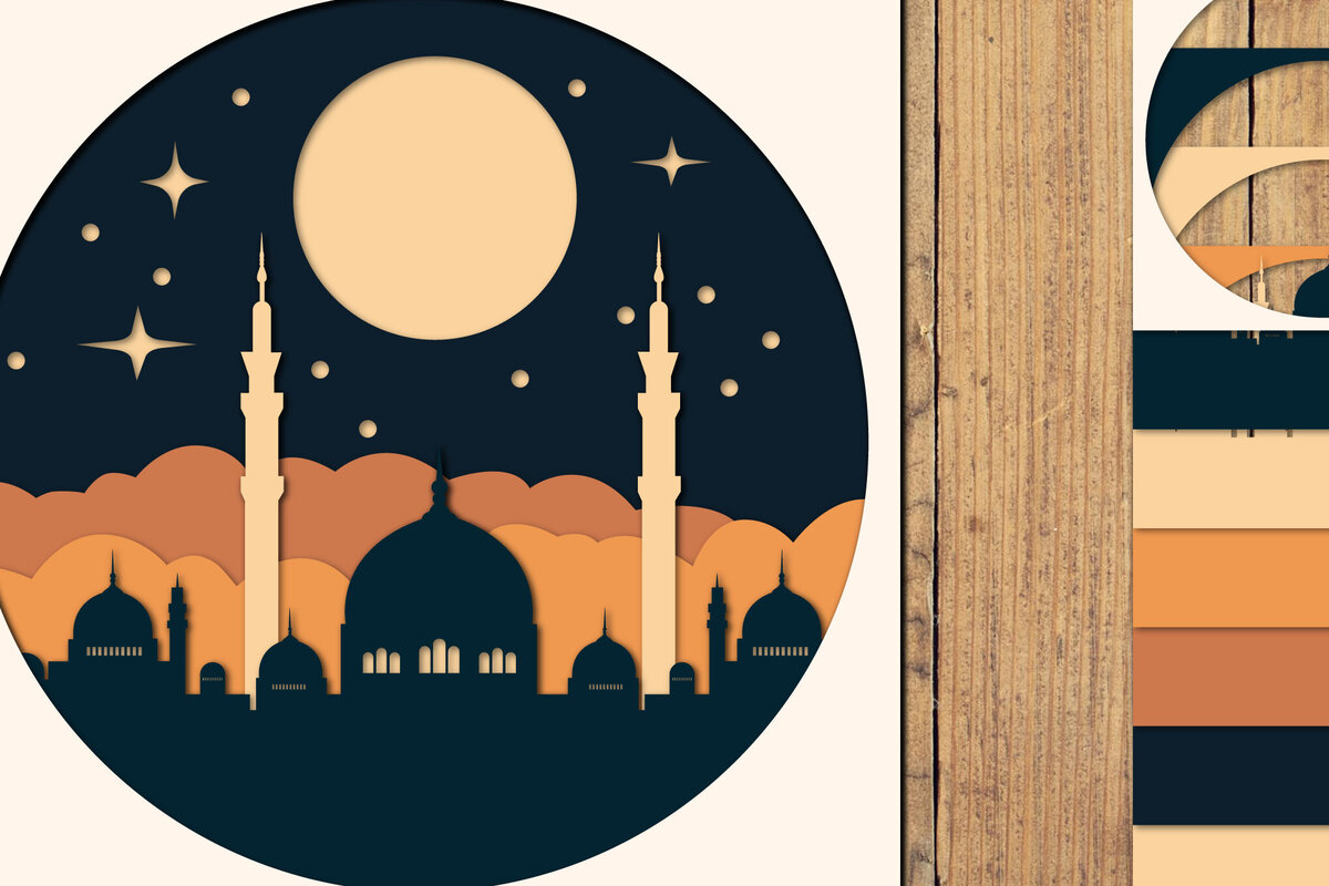 Σετ των 2 Intra απο ξύλο plywood 3mm-4mm πάχος – Αρχείο 3d Paper Cut Ramadan Kareem Δίασταση  20x20 cm INTRAFABR-118547037