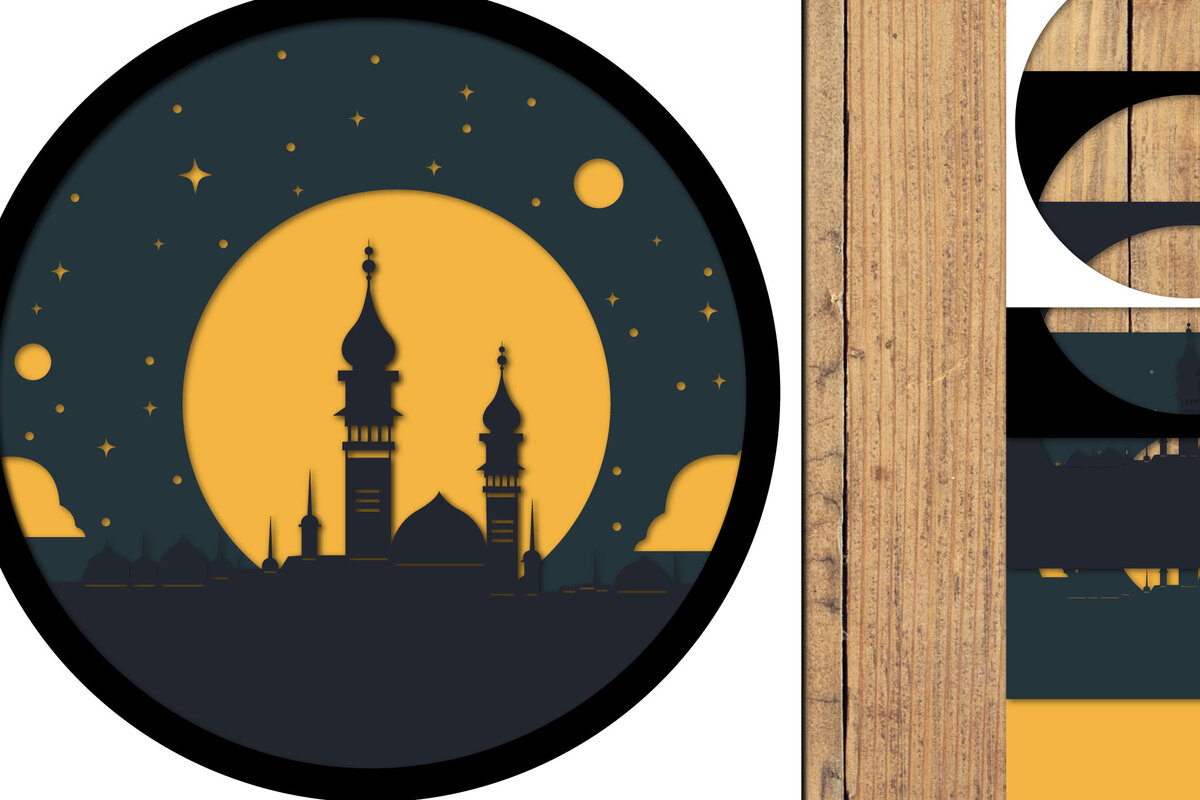 Σετ των 2 Intra απο ξύλο plywood 3mm-4mm πάχος – Αρχείο 3d Paper Cut Ramadan Kareem Δίασταση  20x20 cm INTRAFABR-118547042