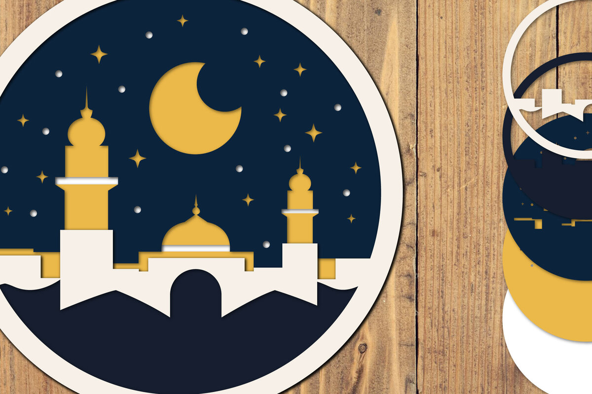 Σετ των 2 Intra απο ξύλο plywood 3mm-4mm πάχος – Αρχείο 3d Paper Cut Ramadan Kareem Δίασταση  20x20 cm INTRAFABR-118547057