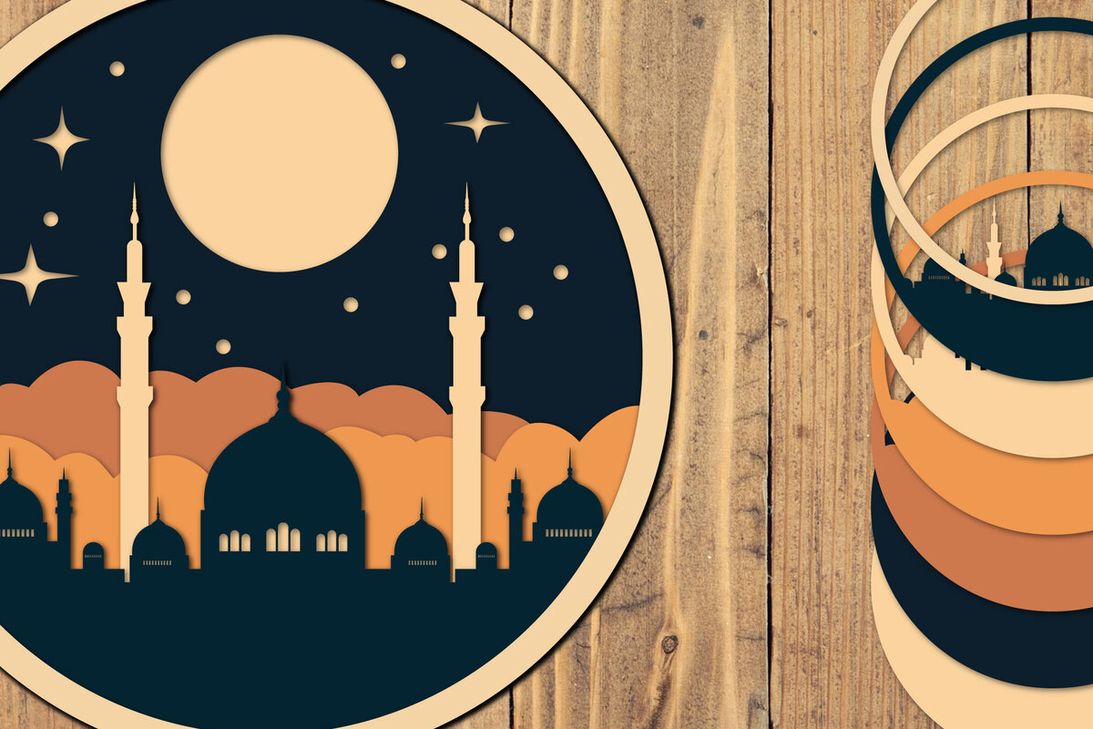 Σετ των 2 Intra απο ξύλο plywood 3mm-4mm πάχος – Αρχείο 3d Paper Cut Ramadan Kareem Δίασταση  20x20 cm INTRAFABR-118547066