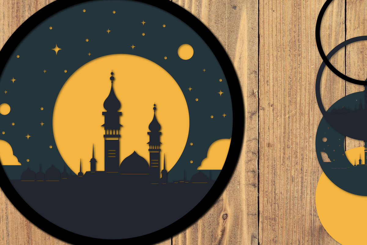 Σετ των 2 Intra απο ξύλο plywood 3mm-4mm πάχος – Αρχείο 3d Paper Cut Ramadan Kareem Δίασταση  20x20 cm INTRAFABR-118547080