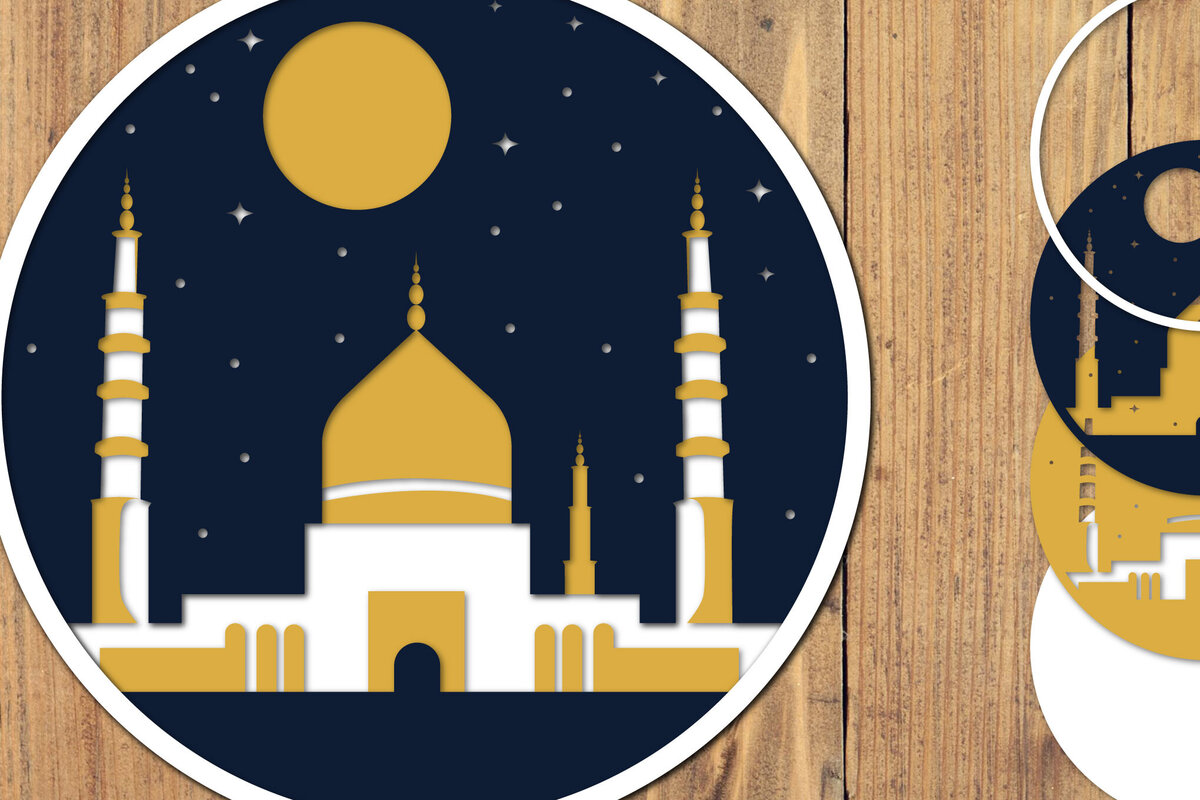 Σετ των 2 Intra απο ξύλο plywood 3mm-4mm πάχος – Αρχείο 3d Paper Cut Ramadan Kareem Δίασταση  20x20 cm INTRAFABR-118586588