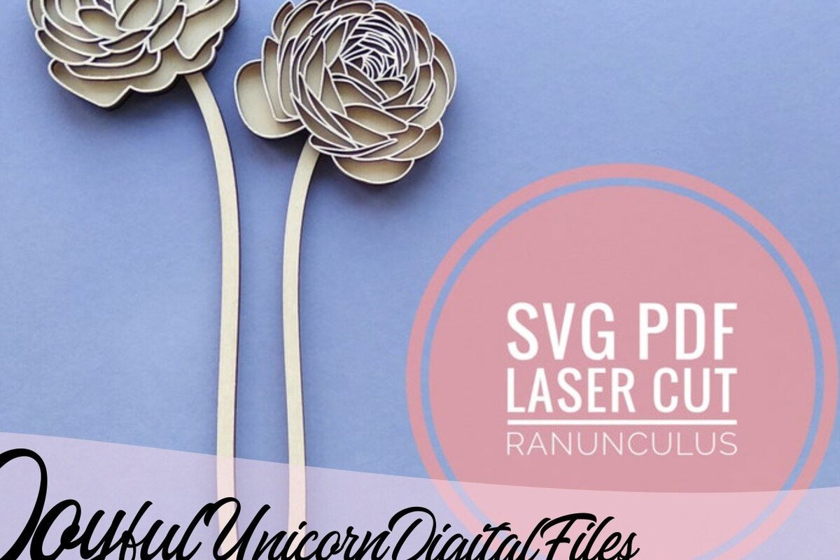 Σετ των 2 Intra απο ξύλο plywood 3mm-4mm πάχος – Λουλούδι κομμένο με λέιζερ Ranunculus Δίασταση  20x20 cm INTRAFABR-34318096