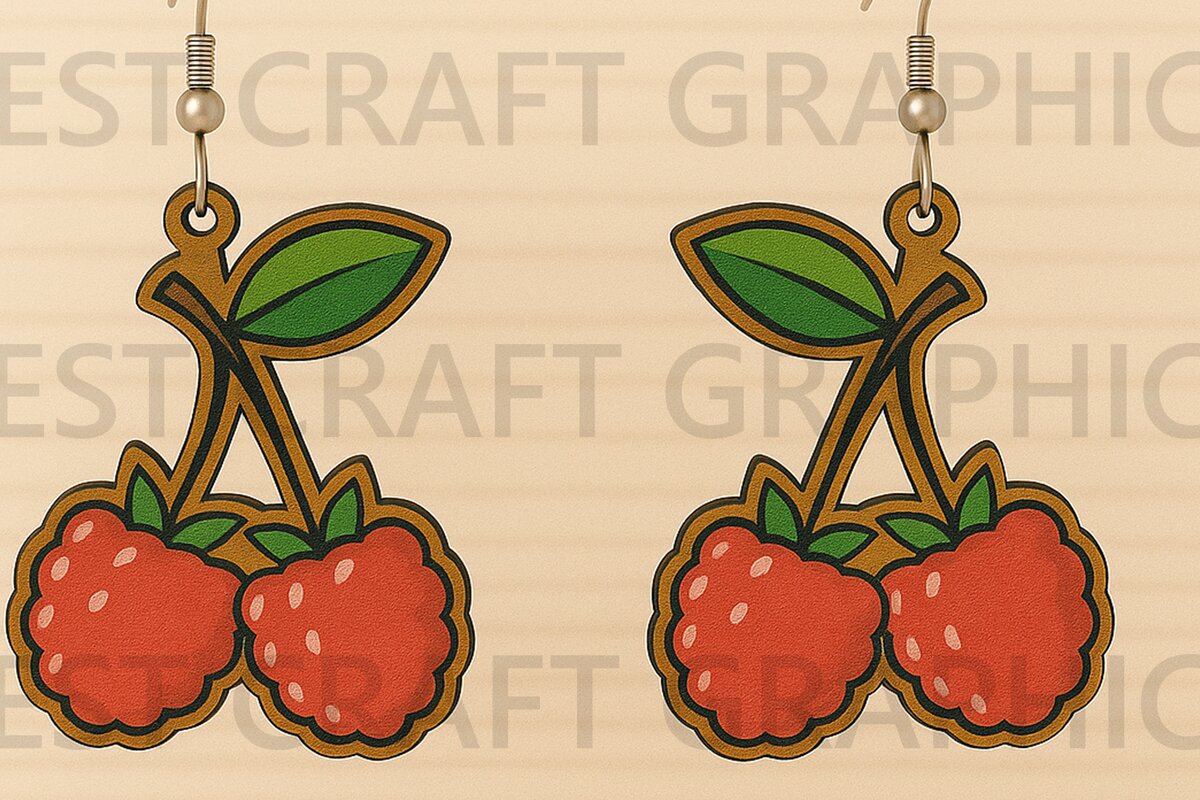 Σετ των 3 Intra απο ξύλο plywood 3mm-4mm πάχος – Σκουλαρίκια Raspberry Design Δίασταση  5x5 cm INTRAFABR-123671204