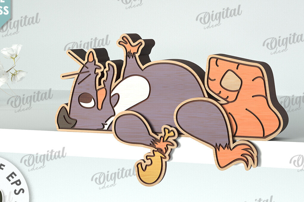 Σετ των 2 Intra απο ξύλο plywood 3mm-4mm πάχος – Rat Funny Decor Δίασταση  20x20 cm INTRAFABR-117113371