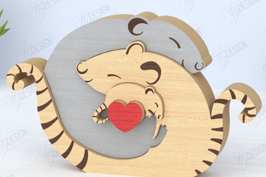 Σετ των 2 Intra απο ξύλο plywood 3mm-4mm πάχος – Οικογενειακό παζλ Αρουραίων Κοπή λέιζερ | Ζώα Δίασταση  20x20 cm INTRAFABR-119896207