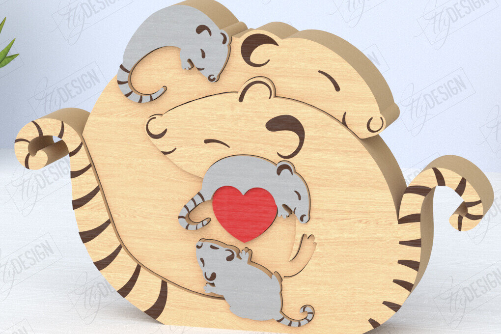 Σετ των 2 Intra απο ξύλο plywood 3mm-4mm πάχος – Οικογενειακό παζλ Αρουραίων Κοπή λέιζερ | Ζώα Δίασταση  20x20 cm INTRAFABR-119896212