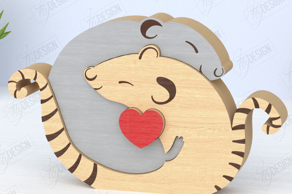 Σετ των 2 Intra απο ξύλο plywood 3mm-4mm πάχος – Οικογενειακό παζλ Αρουραίων Κοπή λέιζερ | Ζώα Δίασταση  20x20 cm INTRAFABR-119896205