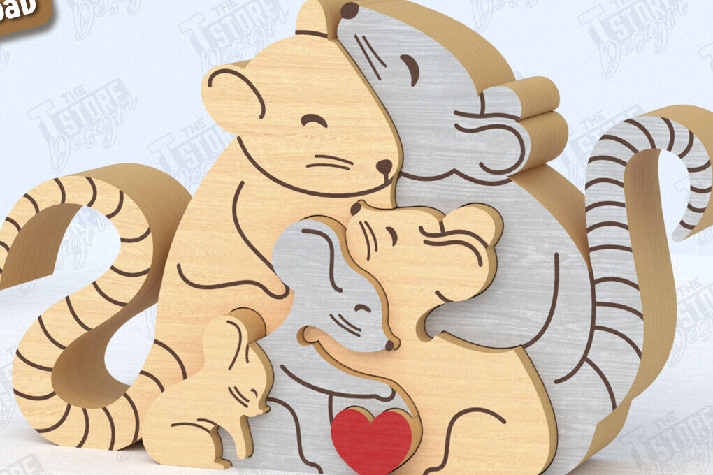 Σετ των 2 Intra απο ξύλο plywood 3mm-4mm πάχος – Οικογενειακό παζλ Αρουραίων Κοπή λέιζερ | Αρχείο CNC Δίασταση  20x20 cm INTRAFABR-119952455