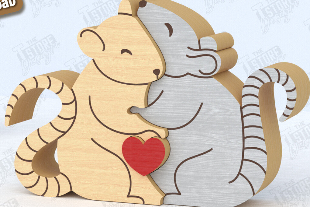 Σετ των 2 Intra απο ξύλο plywood 3mm-4mm πάχος – Οικογενειακό παζλ Αρουραίων Κοπή λέιζερ | Αρχείο CNC Δίασταση  20x20 cm INTRAFABR-119952446