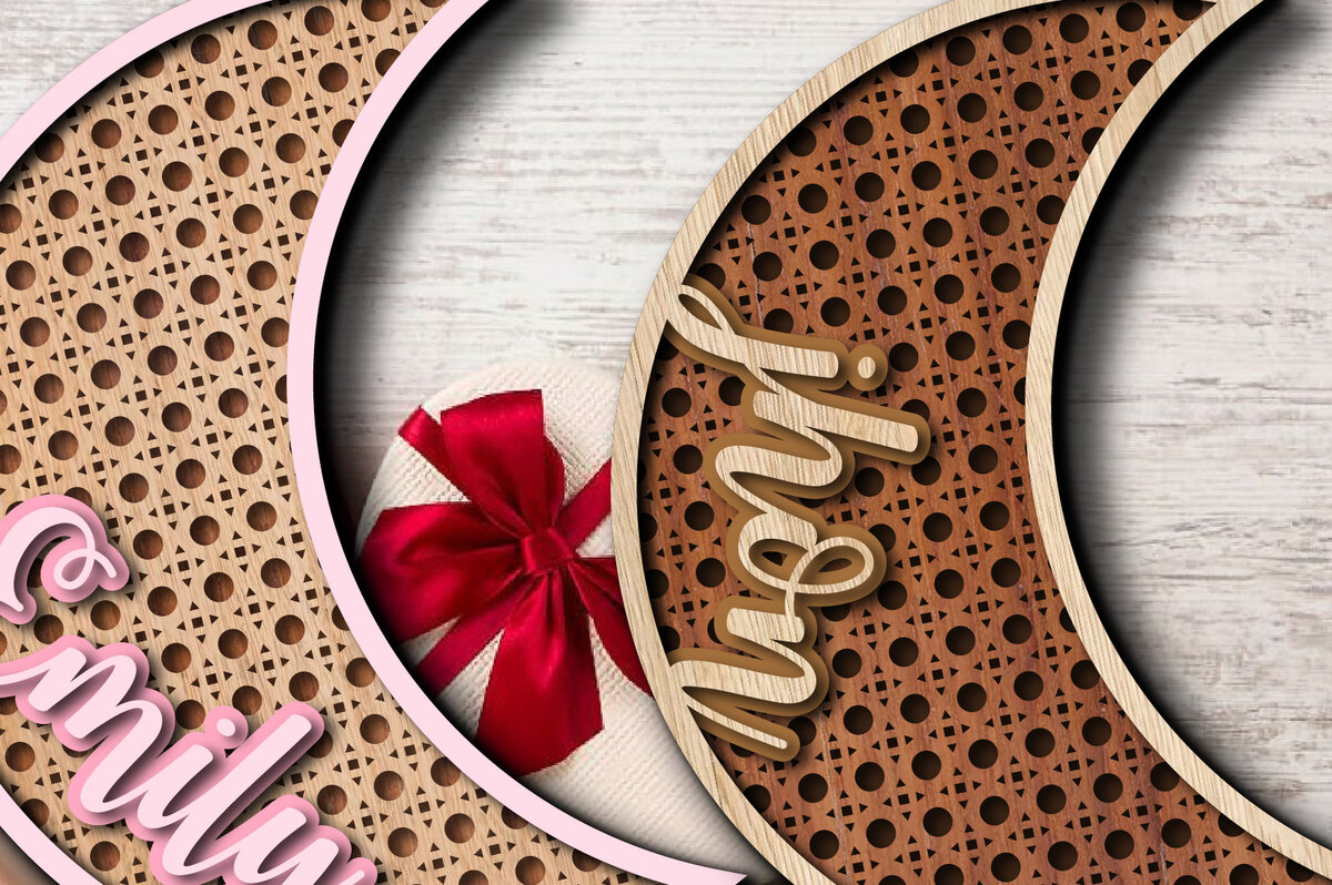 Σετ των 2 Intra απο ξύλο plywood 3mm-4mm πάχος – Επιτοίχιο σημάδι μισοφέγγαρου από ζαχαροκάλαμο ρατάν Δίασταση  20x20 cm INTRAFABR-26137123