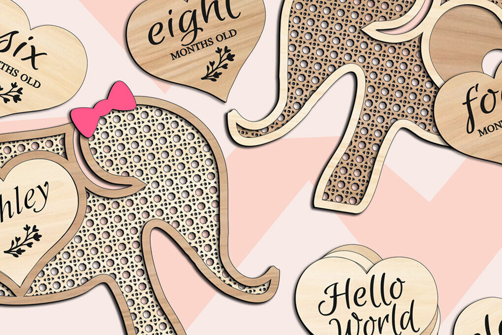 Σετ των 2 Intra απο ξύλο plywood 3mm-4mm πάχος – Rattan Elephant Newborn Toddler Baby Δίασταση  20x20 cm INTRAFABR-103440840