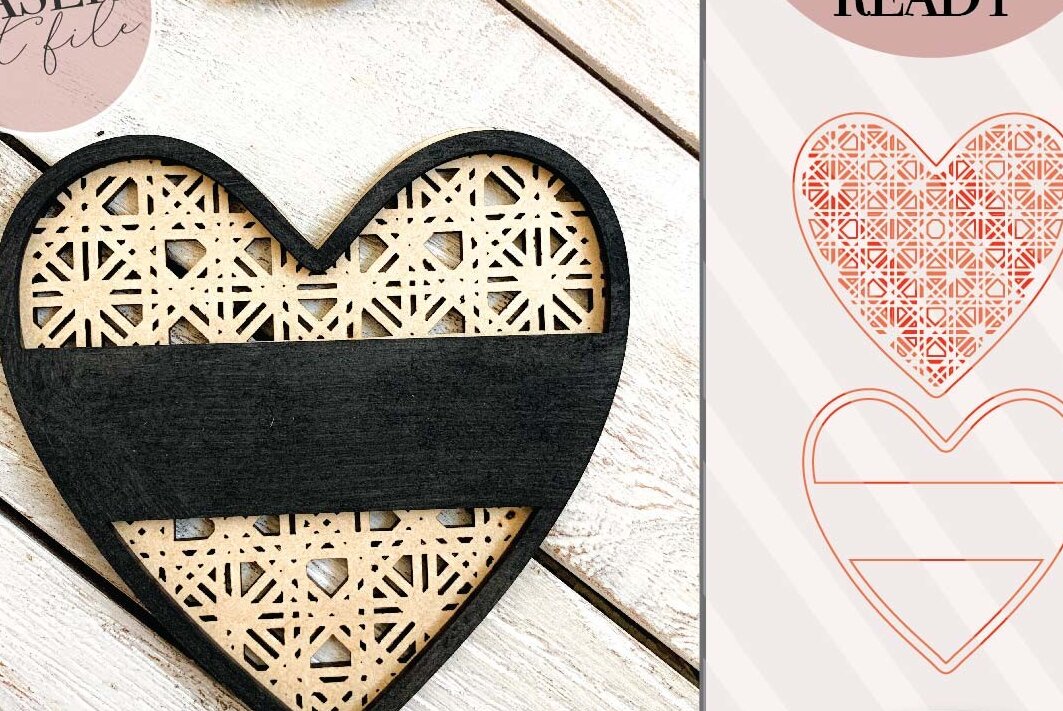 Σετ των 2 Intra απο ξύλο plywood 3mm-4mm πάχος – Μονόγραμμα Καρδιάς Rattan Δίασταση  20x20 cm INTRAFABR-71440312