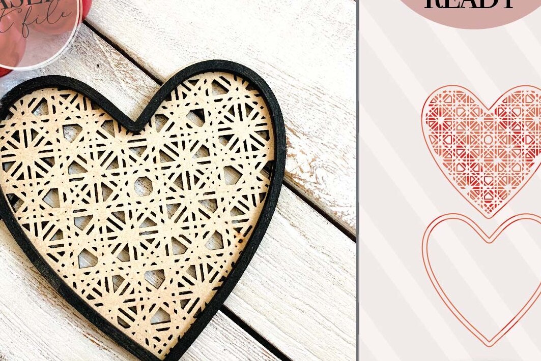 Σετ των 2 Intra απο ξύλο plywood 3mm-4mm πάχος – Rattan Heart Δίασταση  20x20 cm INTRAFABR-71440502