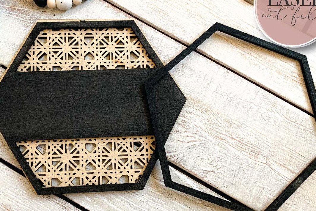 Σετ των 2 Intra απο ξύλο plywood 3mm-4mm πάχος – Rattan Hexagon Δίασταση  20x20 cm INTRAFABR-71441611