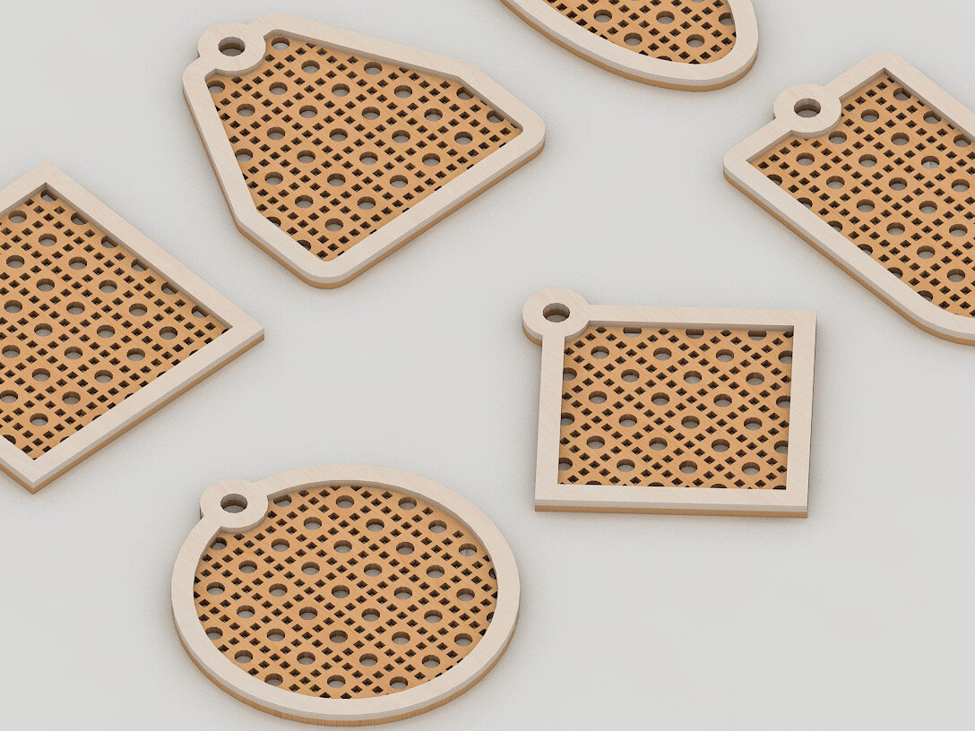 Σετ των 3 Intra απο ξύλο plywood 3mm-4mm πάχος – Κολιέ με μπρελόκ Rattan 248 Δίασταση  5x5 cm INTRAFABR-53995559