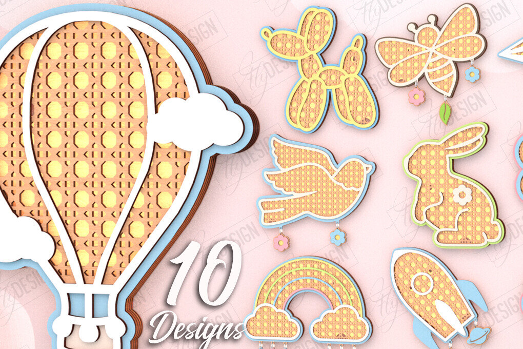 Σετ των 2 Intra απο ξύλο plywood 3mm-4mm πάχος – Πακέτο κοπής λέιζερ παιδικής λάμπας Rattan | CNC Δίασταση  20x20 cm INTRAFABR-121596942