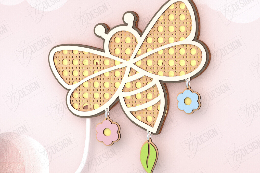 Σετ των 2 Intra απο ξύλο plywood 3mm-4mm πάχος – Παιδική λάμπα Rattan | Αρχείο CNC Δίασταση  20x20 cm INTRAFABR-121596826