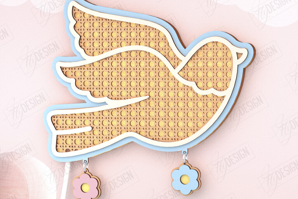 Σετ των 2 Intra απο ξύλο plywood 3mm-4mm πάχος – Παιδική λάμπα Rattan | Περιστέρι | CNC Δίασταση  20x20 cm INTRAFABR-121357956