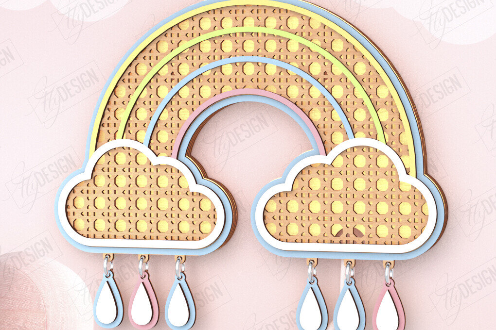 Σετ των 2 Intra απο ξύλο plywood 3mm-4mm πάχος – Παιδική λάμπα Rattan | Rainbow|CNC Δίασταση  20x20 cm INTRAFABR-121357893