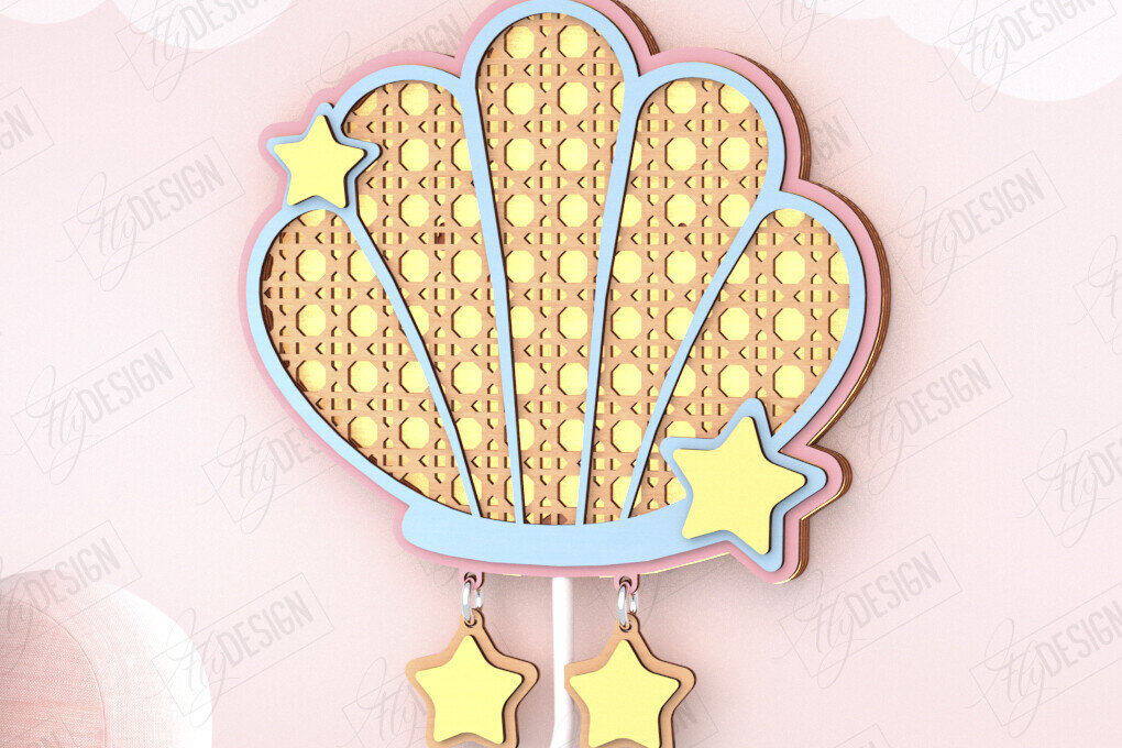 Σετ των 2 Intra απο ξύλο plywood 3mm-4mm πάχος – Παιδική λάμπα Rattan | Κοχύλι Δίασταση  20x20 cm INTRAFABR-121357937