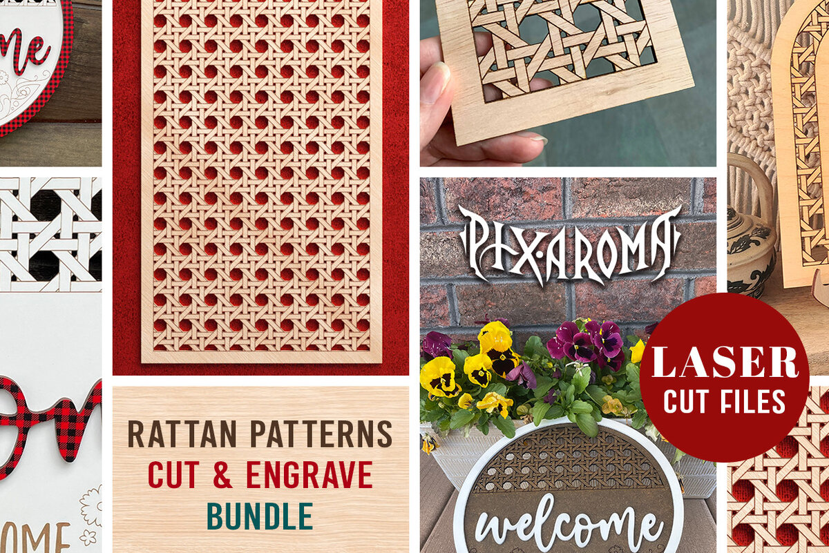 Σετ των 2 Intra απο ξύλο plywood 3mm-4mm πάχος – Πακέτο μοτίβων Rattan | Κόψτε και χαράξτε Δίασταση  20x20 cm INTRAFABR-25741083