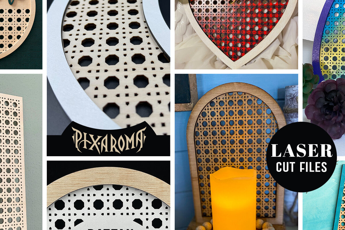 Σετ των 2 Intra απο ξύλο plywood 3mm-4mm πάχος – Πακέτο μοτίβων Rattan | Πάνελ κοπής με λέιζερ Δίασταση  20x20 cm INTRAFABR-24451043