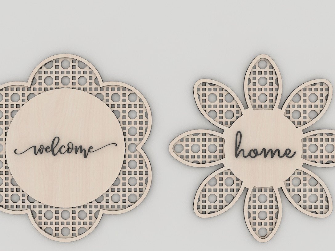 Σετ των 2 Intra απο ξύλο plywood 3mm-4mm πάχος – Αρχεία λέιζερ με μοτίβο Rattan Flower Daisy Δίασταση  20x20 cm INTRAFABR-41625884