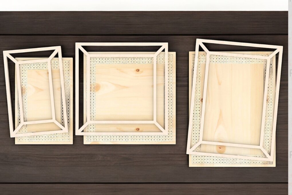 Σετ των 2 Intra απο ξύλο plywood 3mm-4mm πάχος – Πακέτο κορνίζας Rattan 234 Δίασταση  20x20 cm INTRAFABR-118582615