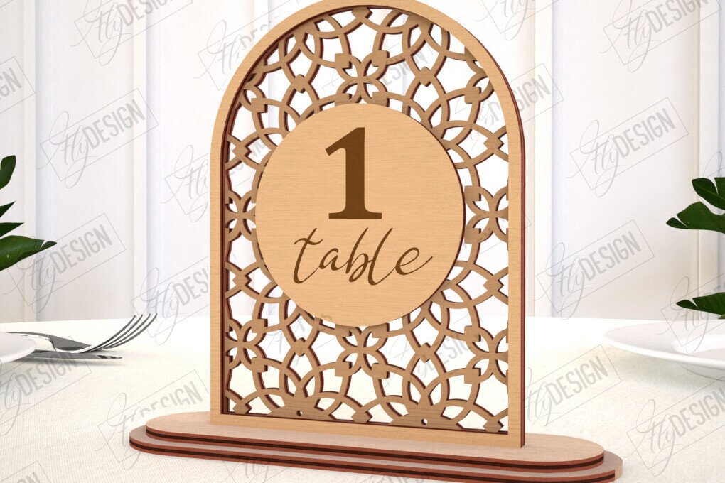 Σετ των 2 Intra απο ξύλο plywood 3mm-4mm πάχος – Αριθμοί τραπεζιού Rattan | Σημάδι αριθμού πίνακα Δίασταση  20x20 cm INTRAFABR-113922786