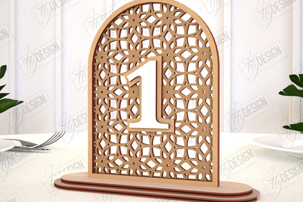 Σετ των 2 Intra απο ξύλο plywood 3mm-4mm πάχος – Αριθμοί τραπεζιού Rattan | Σημάδι αριθμού πίνακα Δίασταση  20x20 cm INTRAFABR-113923083