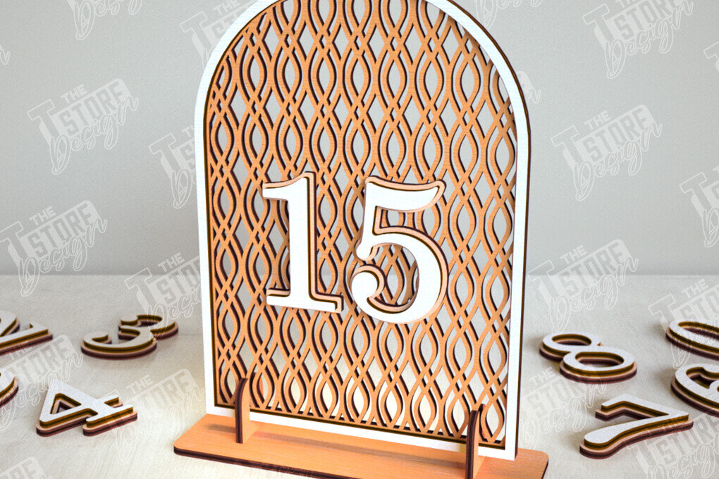 Σετ των 2 Intra απο ξύλο plywood 3mm-4mm πάχος – Αριθμοί τραπεζιού Rattan | Σημάδι αριθμού πίνακα Δίασταση  20x20 cm INTRAFABR-113527480