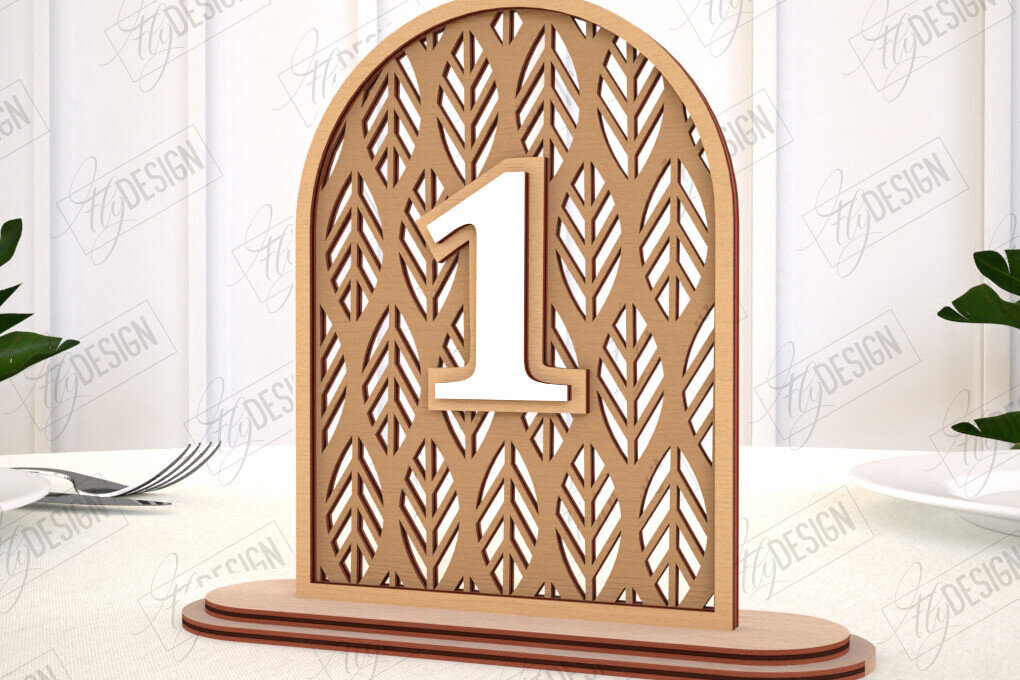 Σετ των 2 Intra απο ξύλο plywood 3mm-4mm πάχος – Αριθμοί τραπεζιού Rattan | Σημάδι αριθμού πίνακα Δίασταση  20x20 cm INTRAFABR-113923134