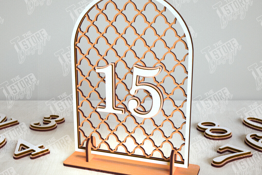 Σετ των 2 Intra απο ξύλο plywood 3mm-4mm πάχος – Αριθμοί τραπεζιού Rattan | Σημάδι αριθμού πίνακα Δίασταση  20x20 cm INTRAFABR-113527481