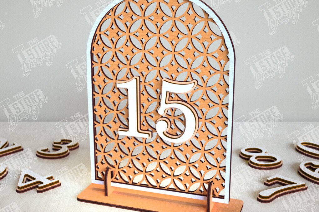 Σετ των 2 Intra απο ξύλο plywood 3mm-4mm πάχος – Αριθμοί τραπεζιού Rattan | Σημάδι αριθμού πίνακα Δίασταση  20x20 cm INTRAFABR-113527485