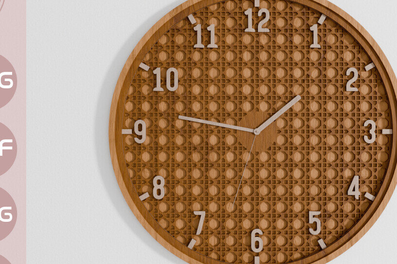 Intra απο ξύλο plywood 3mm-4mm πάχος – Ρολόι τοίχου Rattan Πολυστρωματική Δίασταση  40x30 cm INTRAFABR-104931236