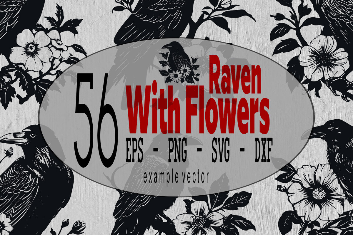 Σετ των 2 Intra απο ξύλο plywood 3mm-4mm πάχος – Raven and Flowers Bundle, Crow Δίασταση  20x20 cm INTRAFABR-102971540