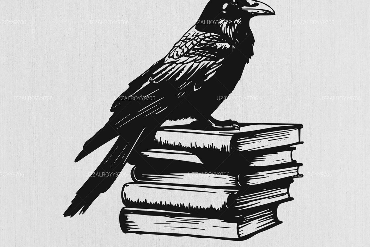 Σετ των 2 Intra απο ξύλο plywood 3mm-4mm πάχος – Raven on a Stack of Books, Halloween Δίασταση  20x20 cm INTRAFABR-102969871
