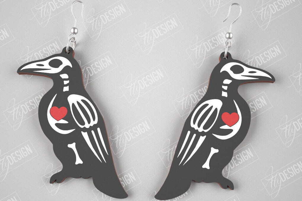 Σετ των 3 Intra απο ξύλο plywood 3mm-4mm πάχος – Σκουλαρίκια Raven Skeleton | Κοσμήματα | CNC Δίασταση  5x5 cm INTRAFABR-105271568