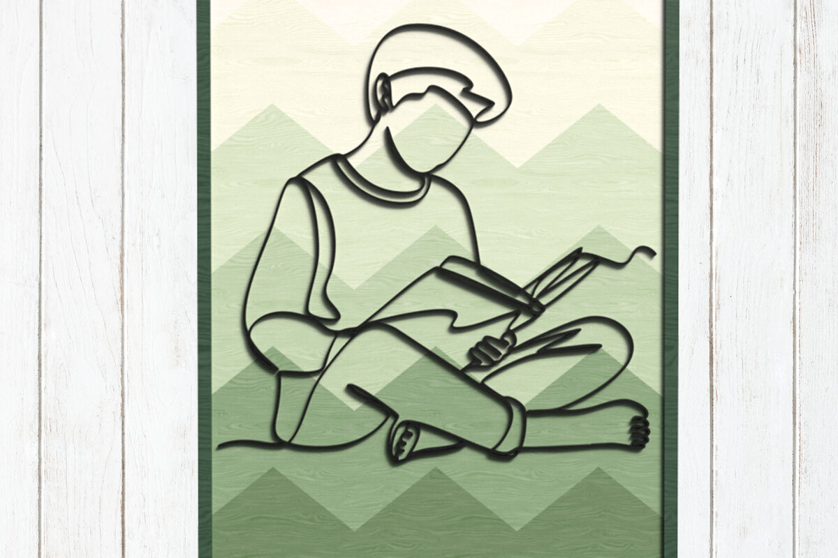 Σετ των 2 Intra απο ξύλο plywood 3mm-4mm πάχος – Reading Line Art Layered Δίασταση  20x20 cm INTRAFABR-124745854