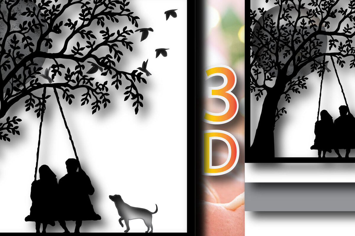 Σετ των 2 Intra απο ξύλο plywood 3mm-4mm πάχος – Πλαίσιο 3D σκιών σε πραγματικό φως της Σελήνης Δίασταση  20x20 cm INTRAFABR-23816370