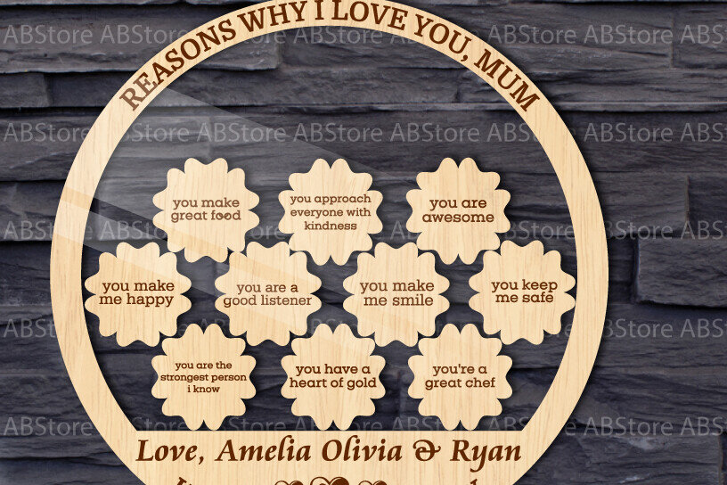 Σετ των 2 Intra απο ξύλο plywood 3mm-4mm πάχος – Λόγοι για τους οποίους I Love You Mom Stand Decor Δίασταση  20x20 cm INTRAFABR-117142450