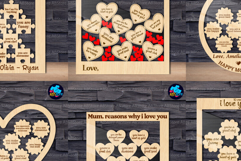 Σετ των 2 Intra απο ξύλο plywood 3mm-4mm πάχος – Λόγοι για τους οποίους I Love You Mom Stand Decor Δίασταση  20x20 cm INTRAFABR-117093750