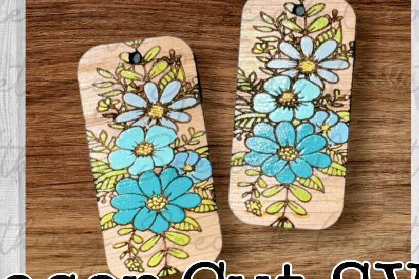 Σετ των 3 Intra απο ξύλο plywood 3mm-4mm πάχος – Ορθογώνια Σκουλαρίκια Floral Δίασταση  5x5 cm INTRAFABR-94864352