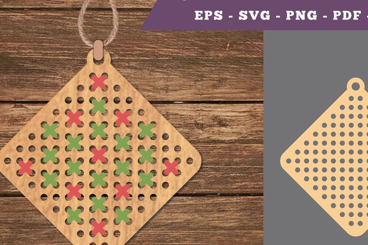 Σετ των 2 Intra απο ξύλο plywood 3mm-4mm πάχος – Ορθογώνια κοπή Σταυροβελονιά 2 Δίασταση  20x20 cm INTRAFABR-106690658