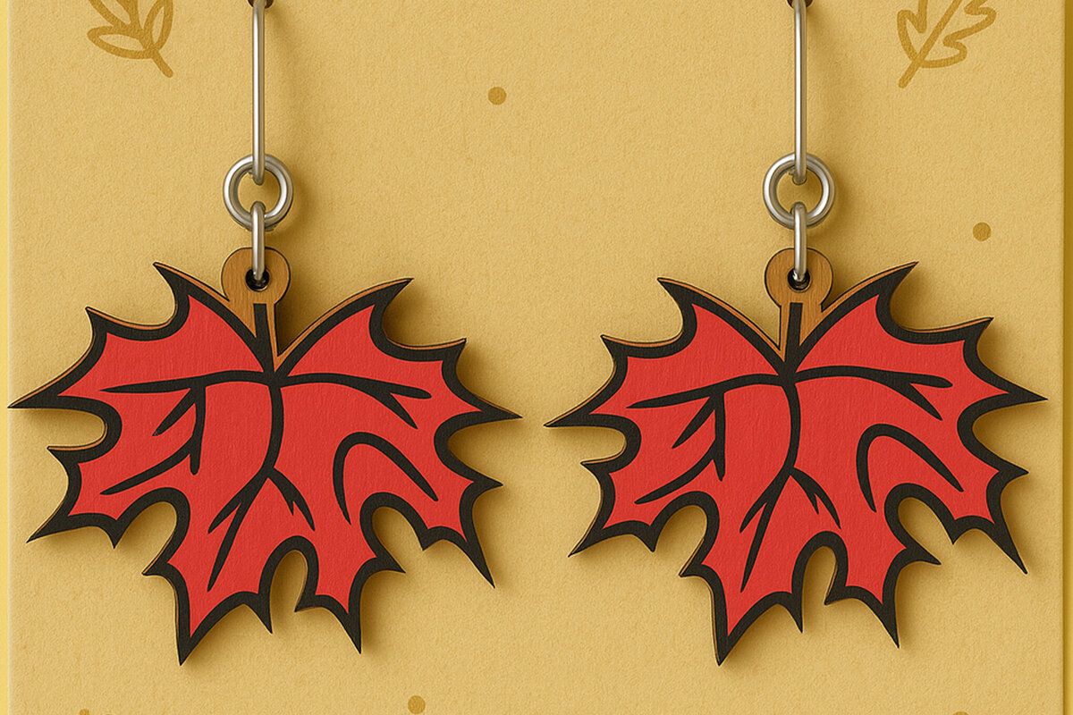 Σετ των 3 Intra απο ξύλο plywood 3mm-4mm πάχος – Σκουλαρίκια με φύλλα σφενδάμου Δίασταση  5x5 cm INTRAFABR-125294230