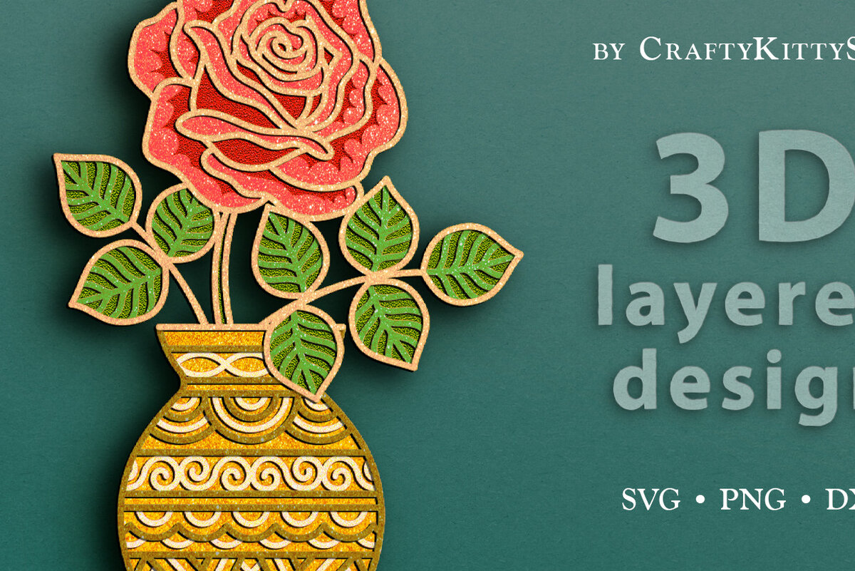 Σετ των 2 Intra απο ξύλο plywood 3mm-4mm πάχος – Κόκκινο τριαντάφυλλο λουλούδι τρισδιάστατο κομμένο αρχείο Δίασταση  20x20 cm INTRAFABR-63951031