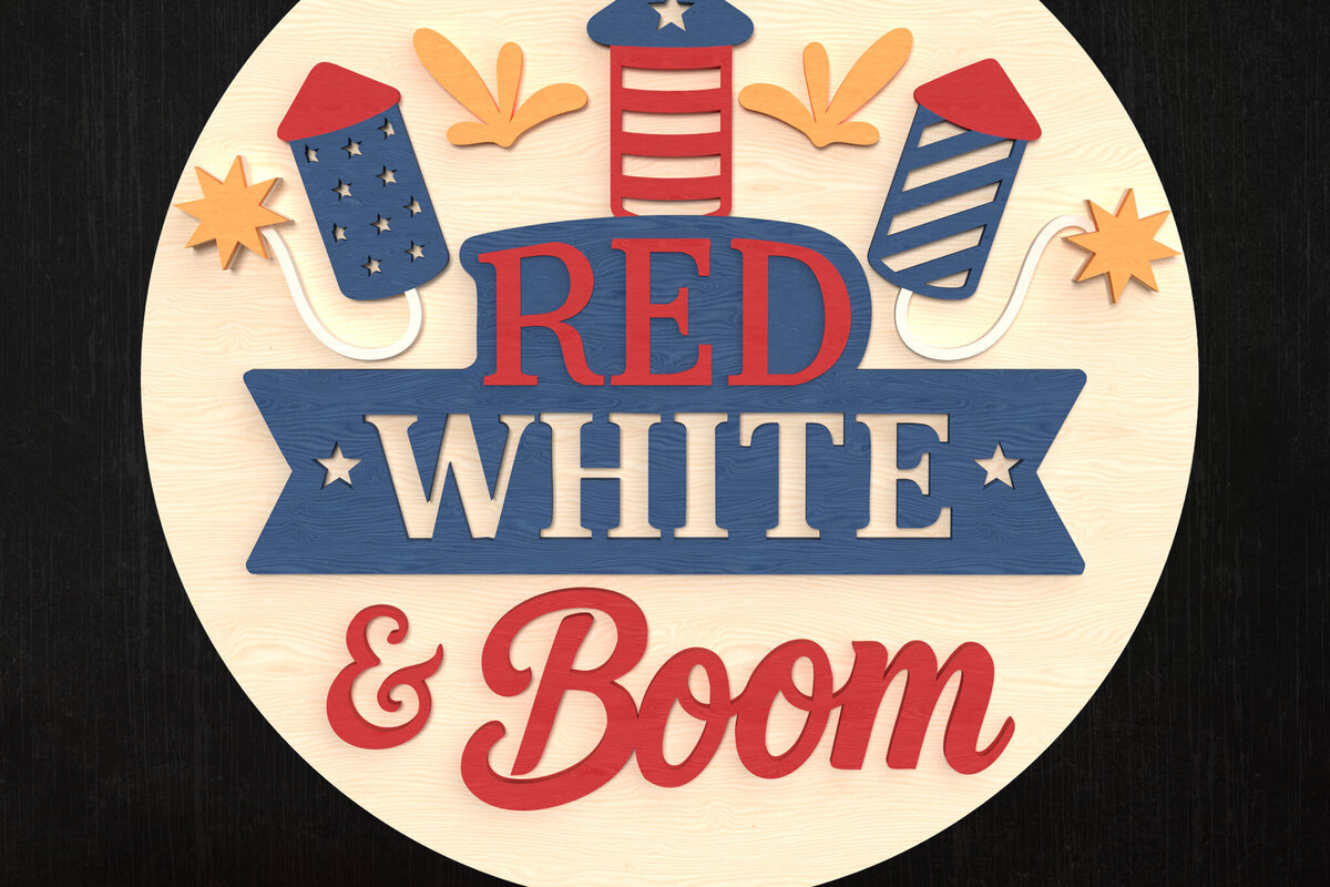 Σετ των 2 Intra απο ξύλο plywood 3mm-4mm πάχος – Κόκκινο λευκό και μπουμ πυροτέχνημα σημάδι Δίασταση  20x20 cm INTRAFABR-122314674