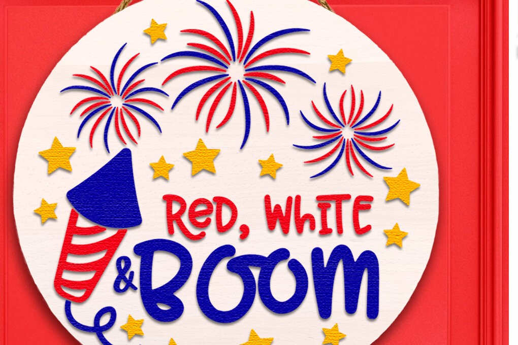 Σετ των 2 Intra απο ξύλο plywood 3mm-4mm πάχος – Red, White and Boom, Patriotic Door Δίασταση  20x20 cm INTRAFABR-121057703