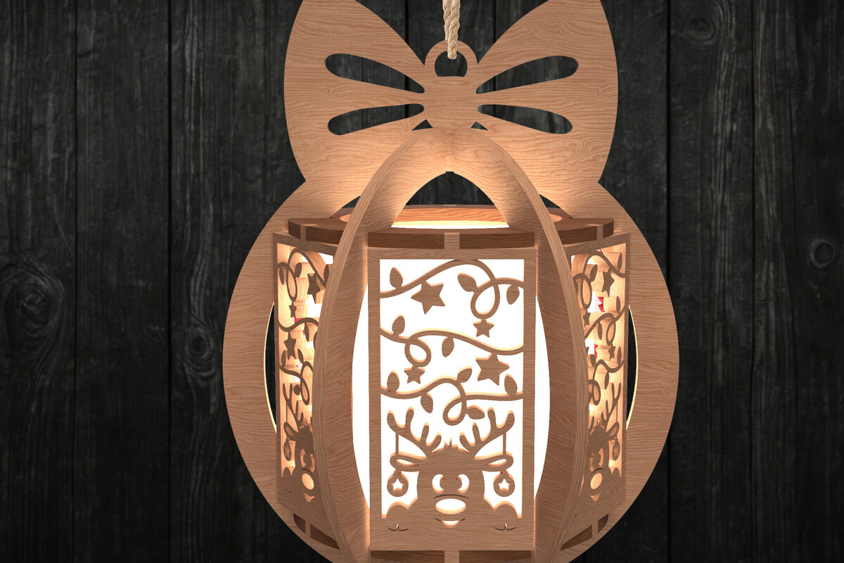 Σετ των 2 Intra απο ξύλο plywood 3mm-4mm πάχος – Χριστουγεννιάτικο Στολίδι Φαναριού με Τάρανδο Δίασταση  20x20 cm INTRAFABR-108508293